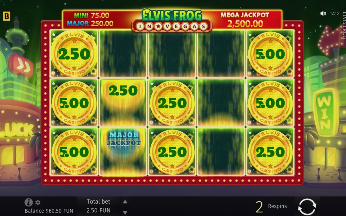 Coin Respin screen with coin values on the grid