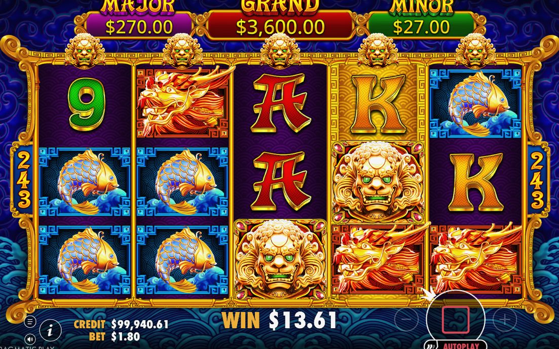 Winning combination from the leftmost reel, 5x3 grid